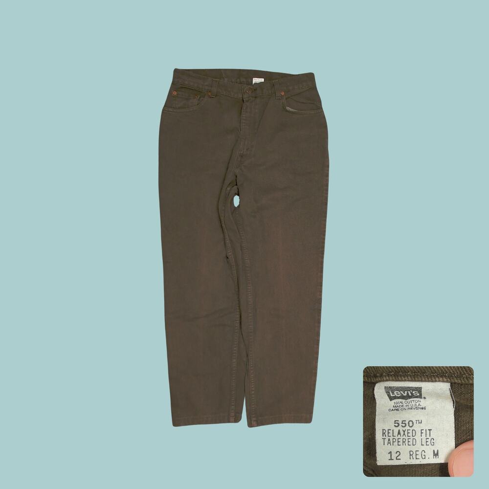 Vintage 90s Levi's 550 Custom Dyed Green High Rise Tapered Mom Jeans 32x28